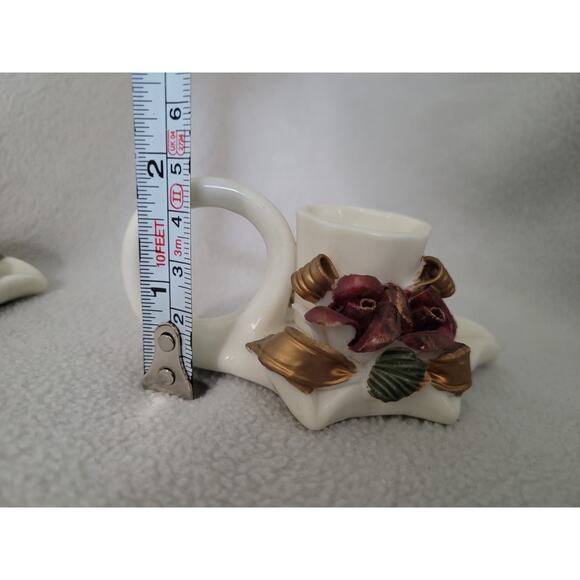 Set 2 Fall Maple Leaf Candle Stick Holder Roses Vintage Ceramic - Picture 6 of 11